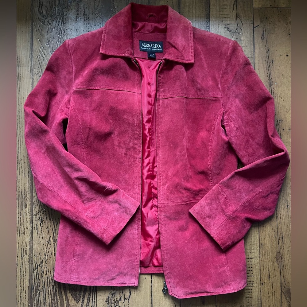 Bernardo exclusively by Nordstrom suede jacket color red zipper size XS women